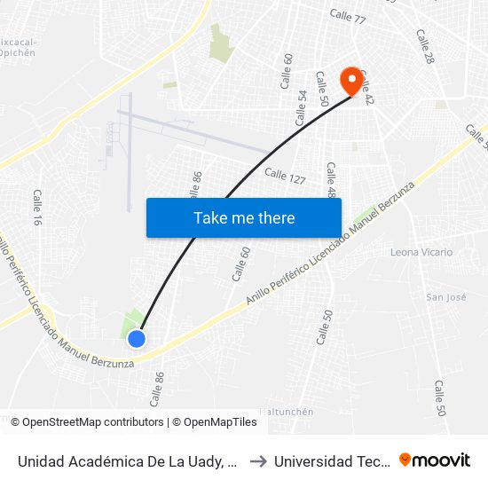 Unidad Académica De La Uady, Calle 185 Por 96 Y 94, San Antonio Xluch III to Universidad Tecnológica Metropolitana map