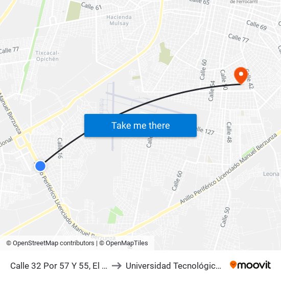 Calle 32 Por 57 Y 55, El Roble Agricola to Universidad Tecnológica Metropolitana map