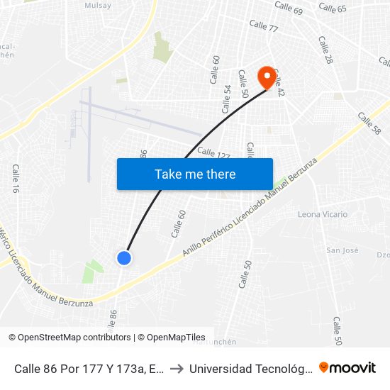 Calle 86 Por 177 Y 173a, Emiliano Zapata Sur III to Universidad Tecnológica Metropolitana map