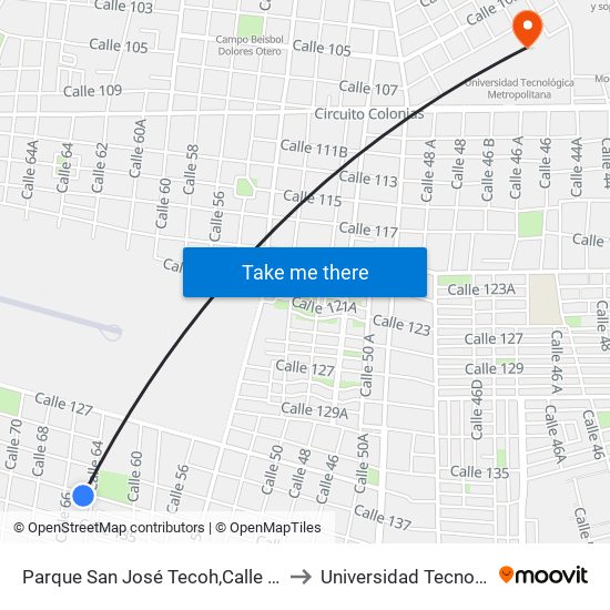 Parque San José Tecoh,Calle 133 Por 66 Y 64, Valle Dorado to Universidad Tecnológica Metropolitana map