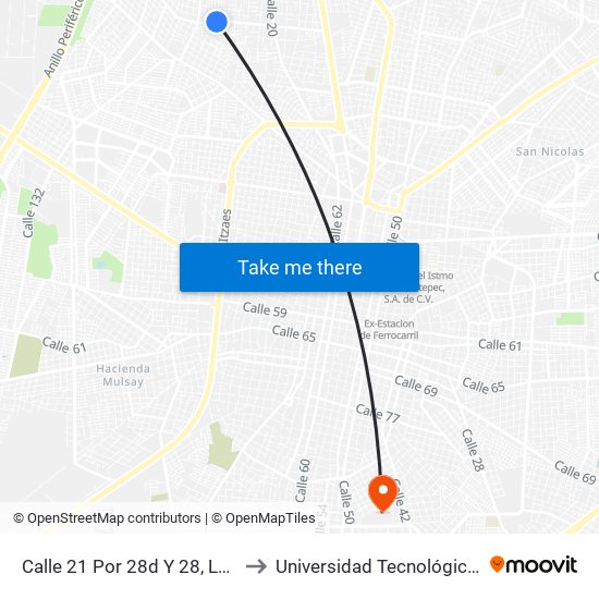 Calle 21 Por 28d Y 28, La Noria Chuburná to Universidad Tecnológica Metropolitana map