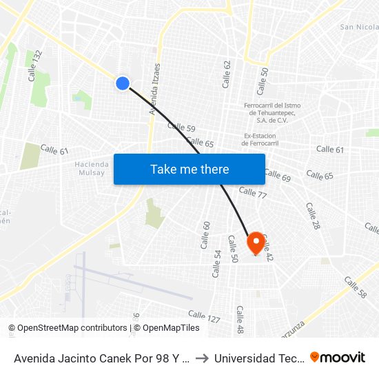 Avenida Jacinto Canek Por 98 Y 100 Fraccionamiento Paseo De Las Fuentes to Universidad Tecnológica Metropolitana map