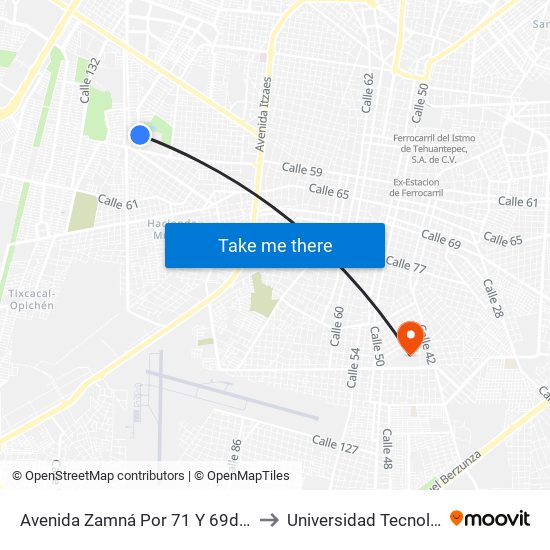 Avenida Zamná Por 71 Y 69d, Fraccionamiento Yucalpetén to Universidad Tecnológica Metropolitana map