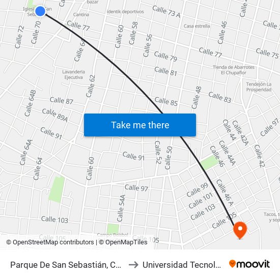 Parque De San Sebastián, Calle 70 Por 75  Y 77, Centro to Universidad Tecnológica Metropolitana map