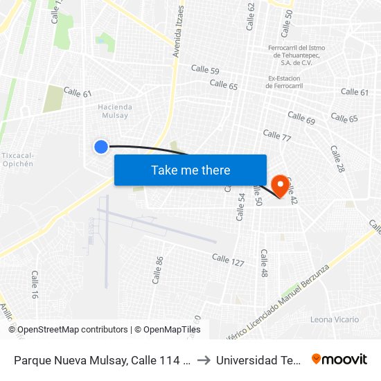 Parque Nueva Mulsay, Calle 114 Por 67i Y 67j, Fraccionamiento Nueva Mulsay to Universidad Tecnológica Metropolitana map