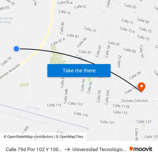 Calle 79d Por 102 Y 100, Nueva Sambulá to Universidad Tecnológica Metropolitana map