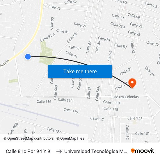 Calle 81c Por 94 Y 92, Obrera to Universidad Tecnológica Metropolitana map