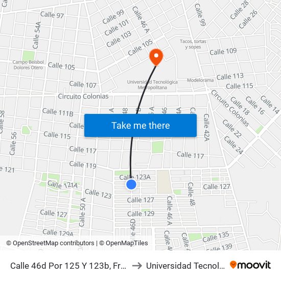 Calle 46d Por 125 Y 123b, Fraccionamiento Brisas Del Sur to Universidad Tecnológica Metropolitana map