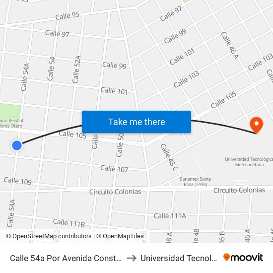 Calle 54a Por Avenida Constitución Y 107 Dolores Otero to Universidad Tecnológica Metropolitana map