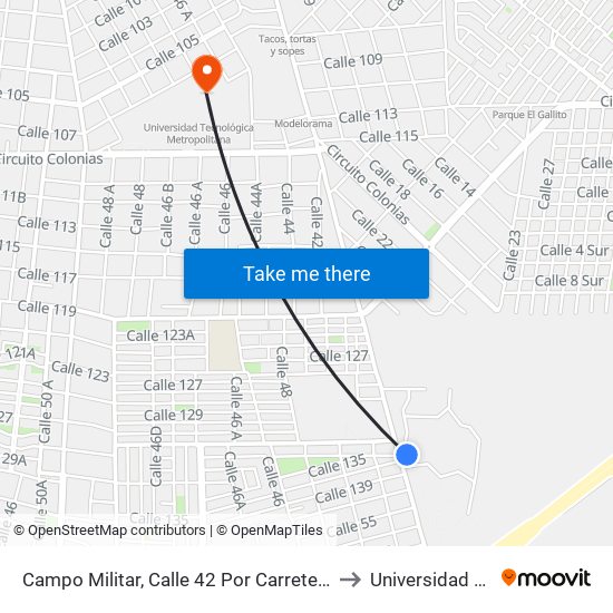Campo Militar, Calle 42 Por Carretera Campeche-Mérida Y 21, Fraccionamiento San Nicolás Del Sur to Universidad Tecnológica Metropolitana map