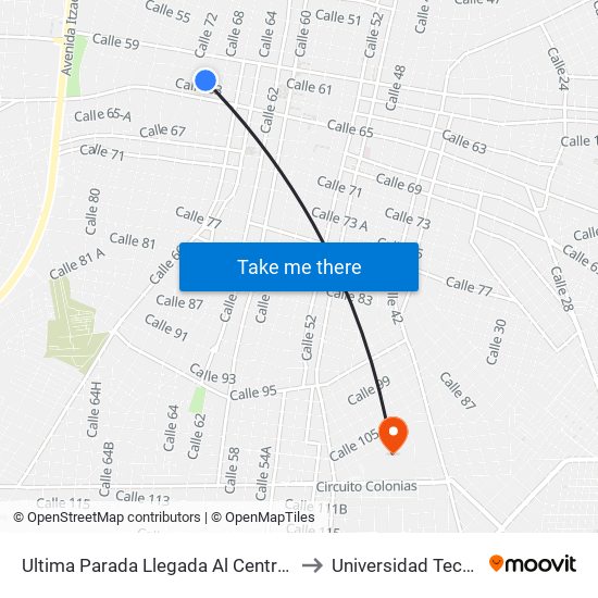 Ultima Parada Llegada Al Centro Histórico,  Calle 60 Por 61 Y 63, Centro to Universidad Tecnológica Metropolitana map