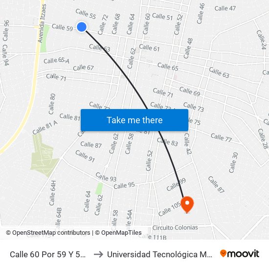 Calle 60 Por 59 Y 50a Centro to Universidad Tecnológica Metropolitana map