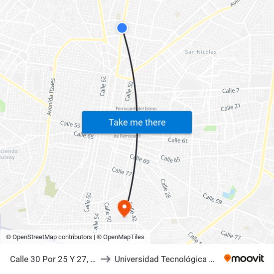 Calle 30 Por 25 Y 27, Buenavista to Universidad Tecnológica Metropolitana map