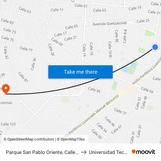 Parque San Pablo Oriente, Calle 29b Por Calle 4 Y 4a, San Pablo Oriente to Universidad Tecnológica Metropolitana map