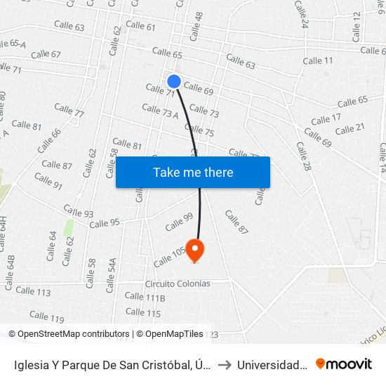 Iglesia Y Parque De San Cristóbal, Última Parada Llegando Al Centro Histórico, Calle 69 Por 48 Y 50, Centro to Universidad Tecnológica Metropolitana map