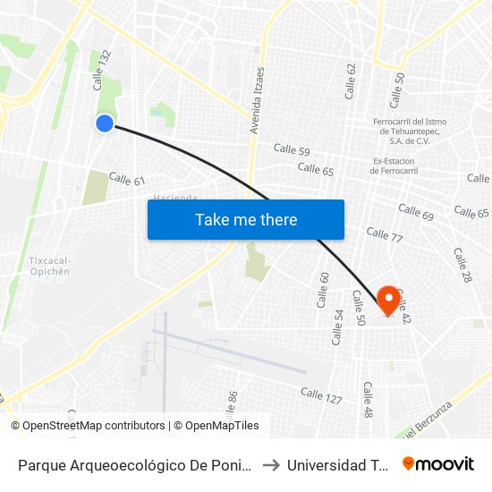 Parque Arqueoecológico De Poniente, Calle 5 Por 130 Y 14a,  Fraccionamiento Mulsay to Universidad Tecnológica Metropolitana map