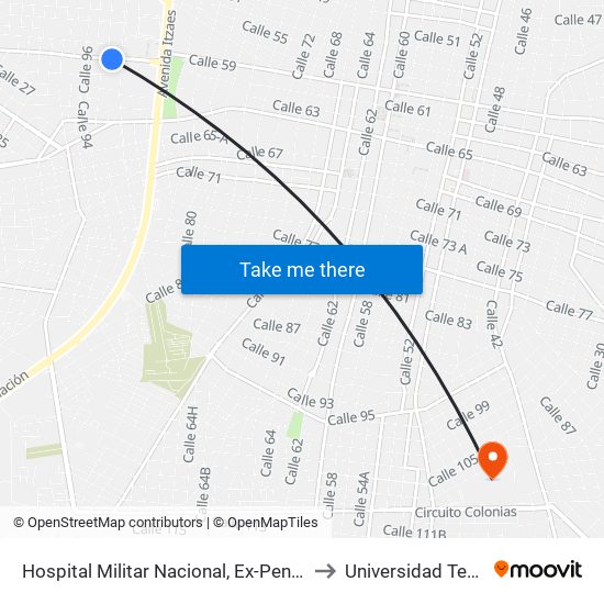 Hospital Militar Nacional, Ex-Penitenciaría Juárez, Calle 61a Por 92 Y 90, Centro to Universidad Tecnológica Metropolitana map