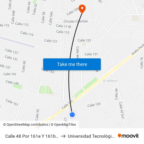 Calle 48 Por 161e Y 161b, Plan De Ayala Sur to Universidad Tecnológica Metropolitana map