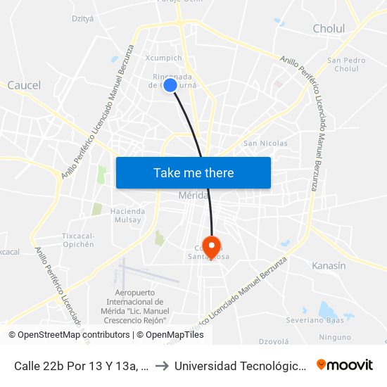 Calle 22b Por 13 Y 13a, Chuburna Inn II to Universidad Tecnológica Metropolitana map