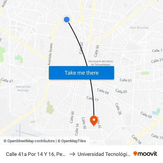 Calle 41a Por 14 Y 16, Pedregales De Tanlum to Universidad Tecnológica Metropolitana map