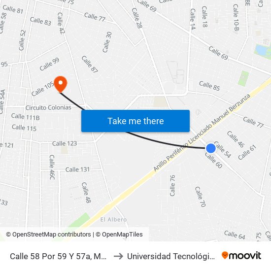 Calle 58 Por 59 Y 57a, Mulchechén, Kanasín to Universidad Tecnológica Metropolitana map