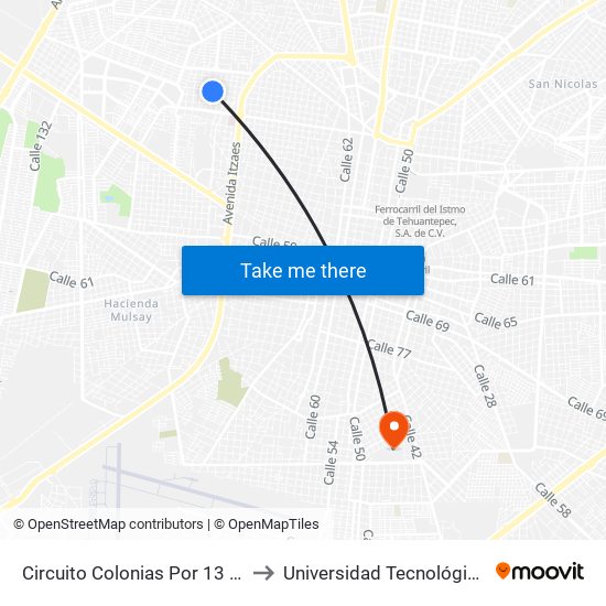 Circuito Colonias Por 13 Y 15, San Damian. to Universidad Tecnológica Metropolitana map