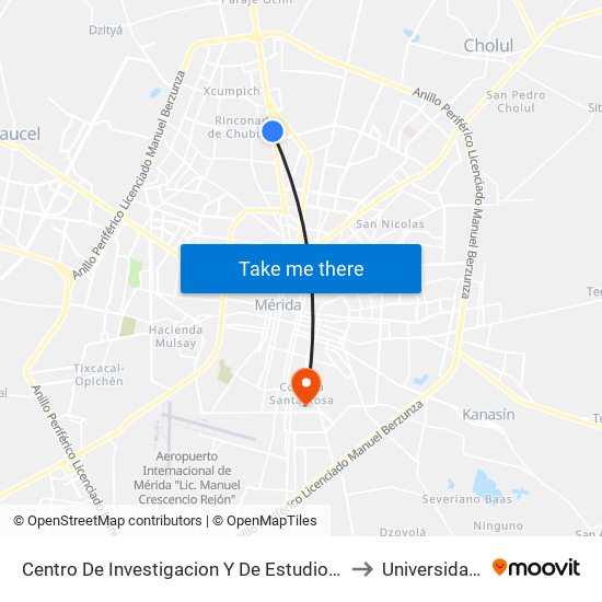 Centro De Investigacion Y De Estudios Avanzados Del Ipn - Unidad Mérida, Calle 60 Por 27 Y 13, Fraccionamiento Cordemex to Universidad Tecnológica Metropolitana map