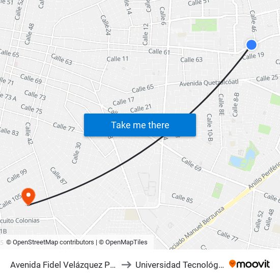 Avenida Fidel Velázquez Por 46 Y 71, Pacabtún to Universidad Tecnológica Metropolitana map