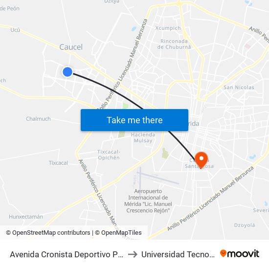 Avenida Cronista Deportivo Por Calle 39 Y 39, Ciudad Caucel to Universidad Tecnológica Metropolitana map