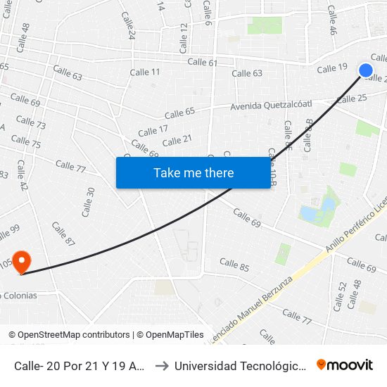 Calle- 20 Por 21 Y 19 Amalia Solorzano to Universidad Tecnológica Metropolitana map