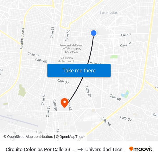 Circuito Colonias Por Calle 33 Y 35, Colonia Adolfo López Mateos to Universidad Tecnológica Metropolitana map