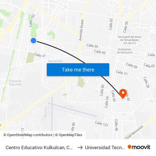 Centro Educativo Kulkulcan, Calle 12 Diagonal Por 11 Y 12, Mulsay I to Universidad Tecnológica Metropolitana map