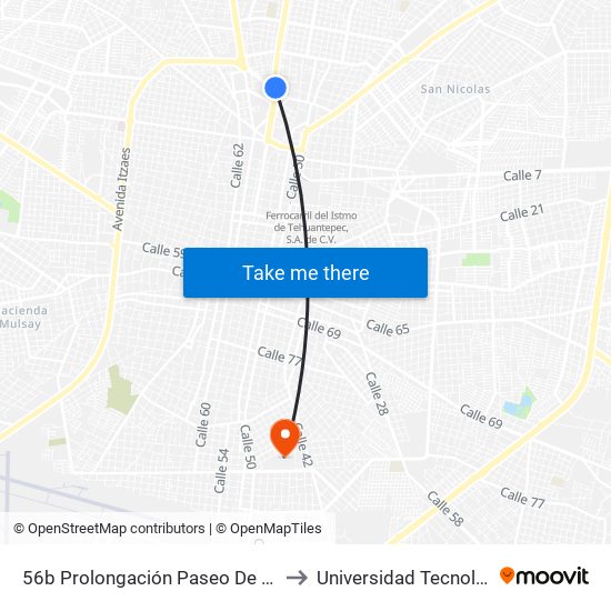 56b Prolongación Paseo De Montejo Por 21 Y 19, Itzimná to Universidad Tecnológica Metropolitana map