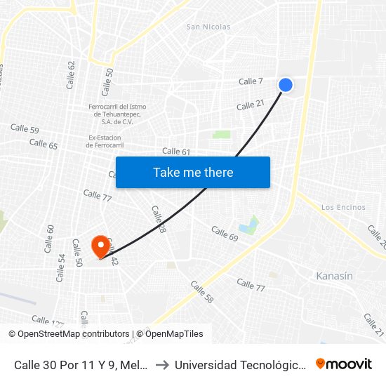 Calle 30 Por 11 Y 9, Melchor Ocampo II to Universidad Tecnológica Metropolitana map