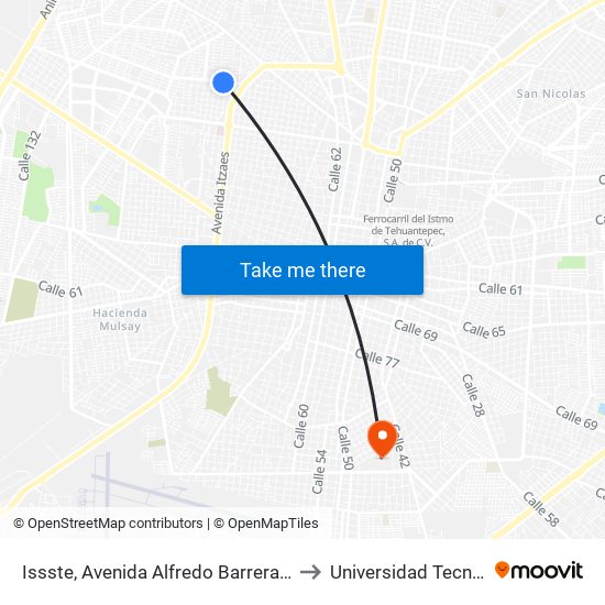 Issste, Avenida Alfredo Barrera Vazquez Por 36 Y 34, García Ginerés to Universidad Tecnológica Metropolitana map