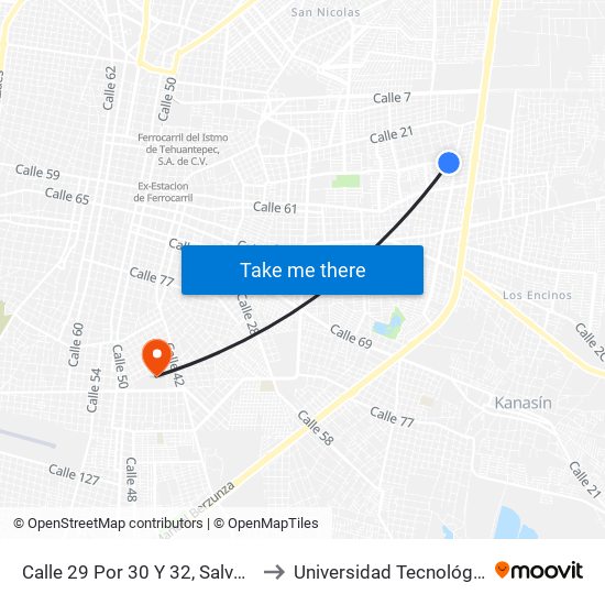 Calle 29 Por 30 Y 32, Salvador Alvarado Oriente to Universidad Tecnológica Metropolitana map