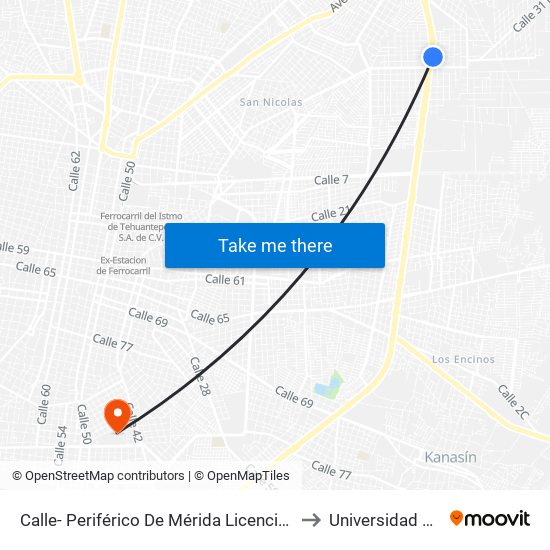 Calle- Periférico De Mérida Licenciado Manuel Berzunza Por 33 Y 31-A, Colonia Santa María Chí. to Universidad Tecnológica Metropolitana map