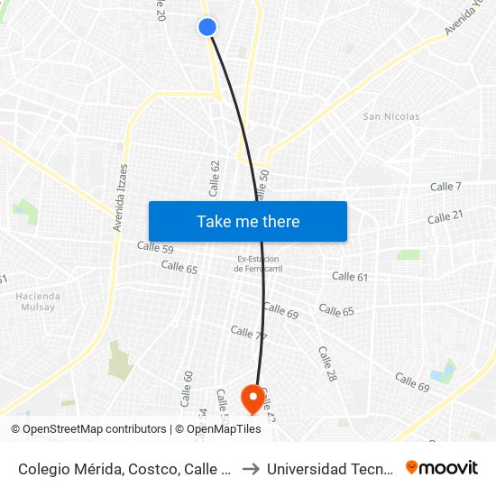 Colegio Mérida, Costco, Calle 60 Por 21 Y 23a, Colonia Chuburná to Universidad Tecnológica Metropolitana map