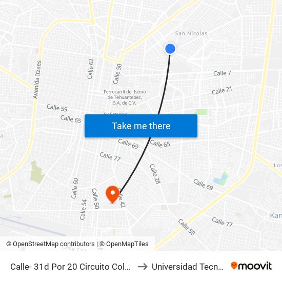 Calle- 31d Por 20 Circuito Colonias Y 22 Colonia (Nueva Alemán). to Universidad Tecnológica Metropolitana map