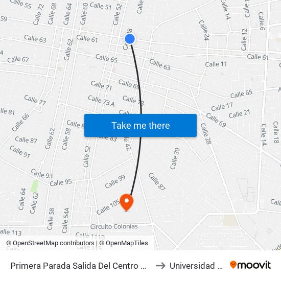 Primera Parada Salida Del Centro Historico Calle- 59 Por 48 Y 46 Avenida Primero De Mayo Centro to Universidad Tecnológica Metropolitana map