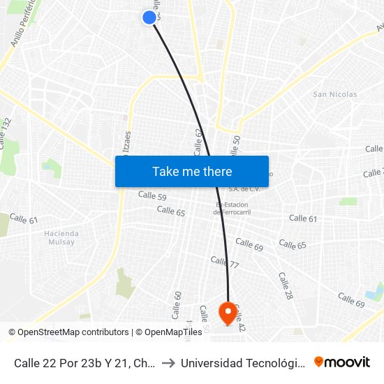 Calle 22 Por 23b Y 21, Chuburná De  Hidalgo to Universidad Tecnológica Metropolitana map