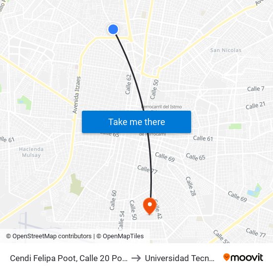 Cendi Felipa Poot, Calle 20 Por 12 Y 10, Pedregales De Tanlum to Universidad Tecnológica Metropolitana map