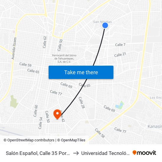 Salón Español, Calle 35 Por 10 Y 8, San Juan Grande to Universidad Tecnológica Metropolitana map