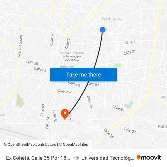 Ex Cohete, Calle 35 Por 18a Y 20, Nueva Alemán to Universidad Tecnológica Metropolitana map