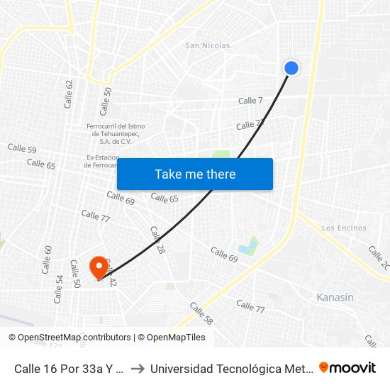 Calle 16 Por 33a Y 33, Ctm to Universidad Tecnológica Metropolitana map