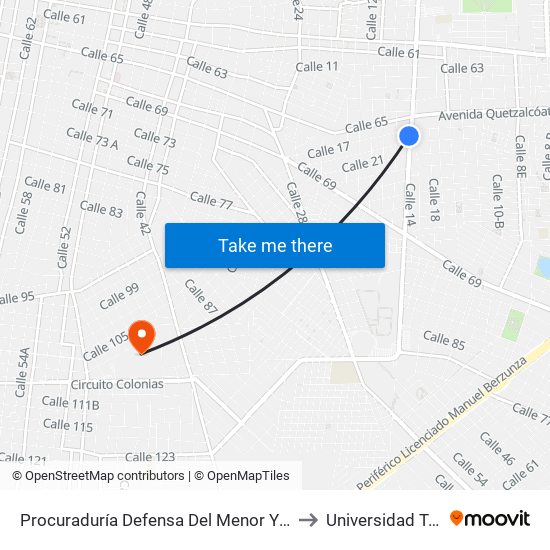 Procuraduría Defensa Del Menor Y La Familia, Circuito Colonias Por Calle 17 Y 19, Miraflores to Universidad Tecnológica Metropolitana map