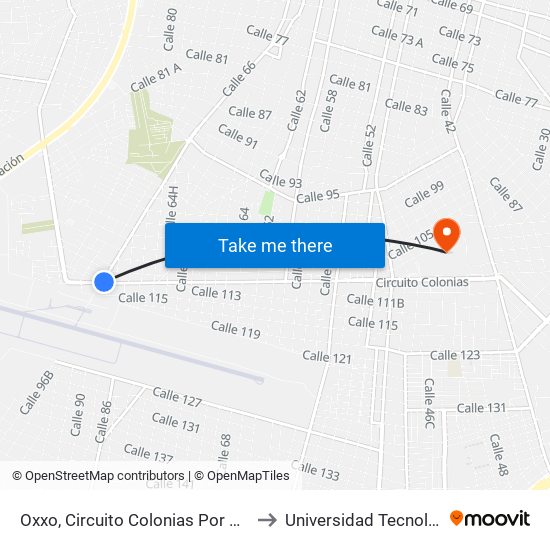 Oxxo, Circuito Colonias Por Calle 64l Y 66, Melitón Salazar to Universidad Tecnológica Metropolitana map