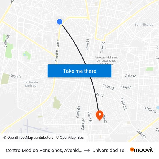 Centro Médico Pensiones, Avenida Alfredo Barrera Vázquez Por 34 Y 32, San Damián to Universidad Tecnológica Metropolitana map