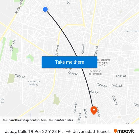 Japay, Calle 19 Por 32 Y 28 Residencial Del Norte (Chenku) to Universidad Tecnológica Metropolitana map