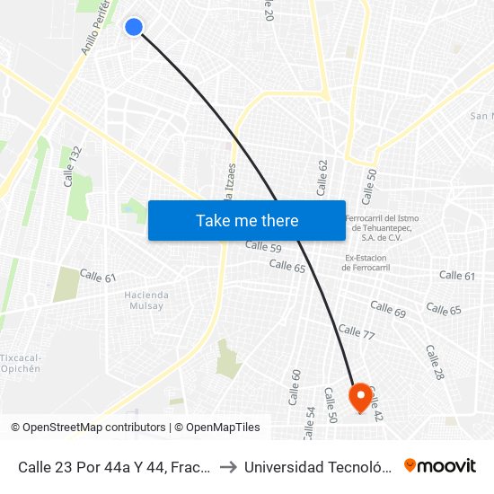 Calle 23 Por 44a Y 44, Fraccionamiento Lindavista to Universidad Tecnológica Metropolitana map